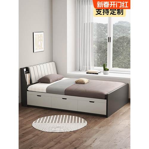定制榻榻米地台床北欧轻奢1米2带抽屉衣柜一体儿童房多功能储物床