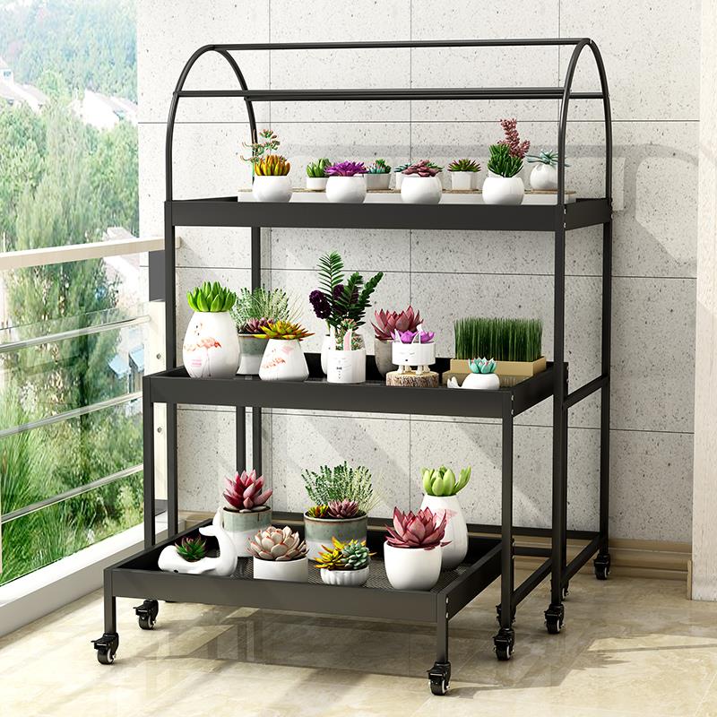 经济型支架阳台设计简约现代金属组装多肉花架铁艺落地移动带轮
