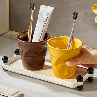 漱口杯高颜值轻奢家用刷牙杯情侣陶瓷牙缸洗漱杯套装牙具牙刷杯子