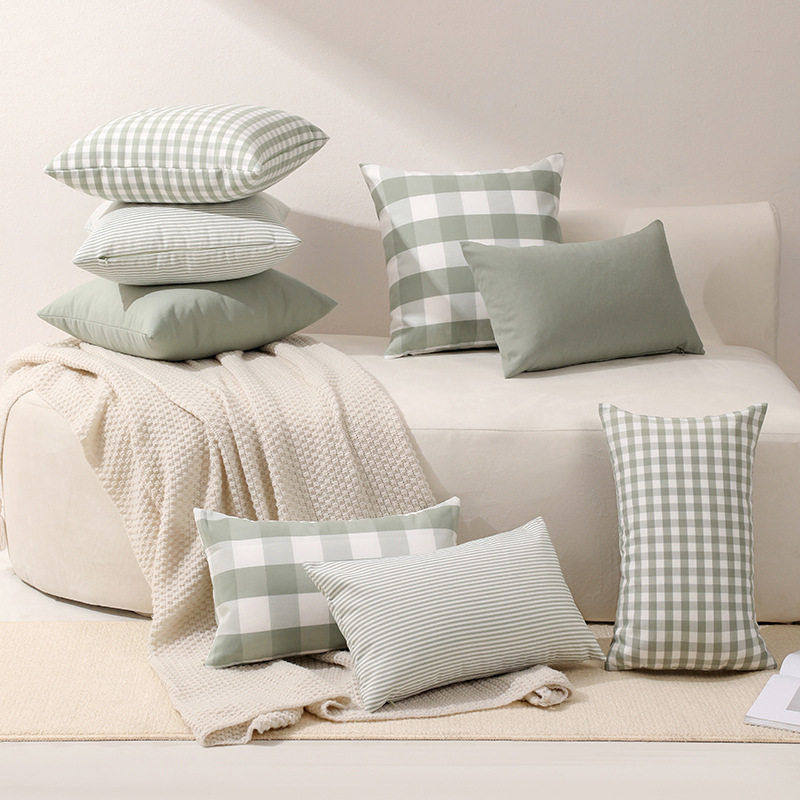 旭爱涤棉帆布休闲格子条纹豆绿系列抱枕套客厅沙发拼接简约靠枕套,居家布艺,靠垫/抱枕,淘宝优惠券,粉丝福利购,淘宝优惠卷