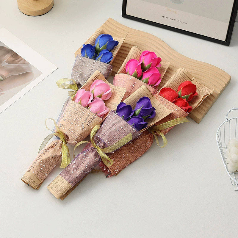 香皂花玫瑰礼盒花束3朵玫瑰皂花情人节活动礼品促销情人节送礼