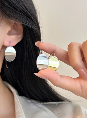 轻奢精致金属几何椭圆形蝌蚪耳钩耳环女时尚简约小众设计感耳饰品