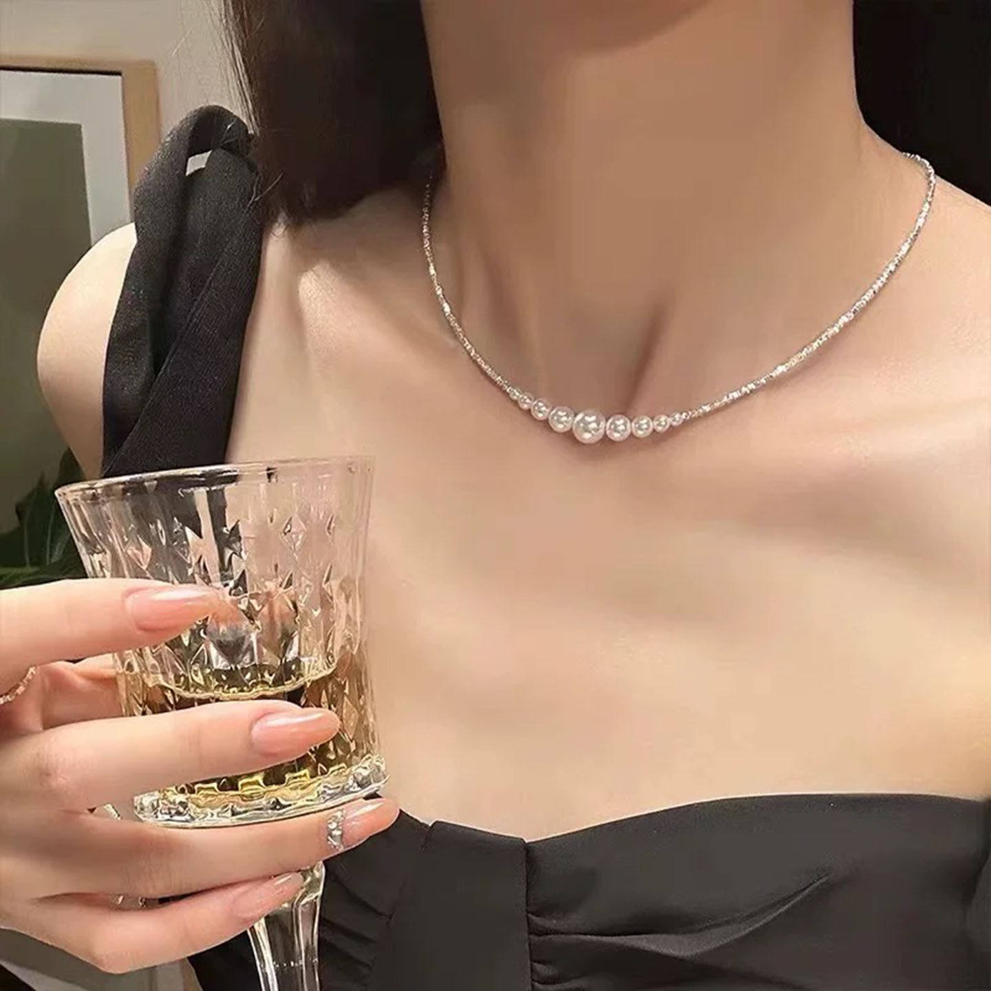 珍珠独特高级感锁骨链配裙子女款颈链碎银子项链2026新款轻奢饰品