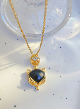 新款感温变色狐狸头吊坠项链女个性设计锁骨链百搭高级感项饰品女