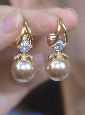 奢华气质镶钻红色珍珠耳扣秋冬款精致优雅大气百搭耳饰法式款耳饰