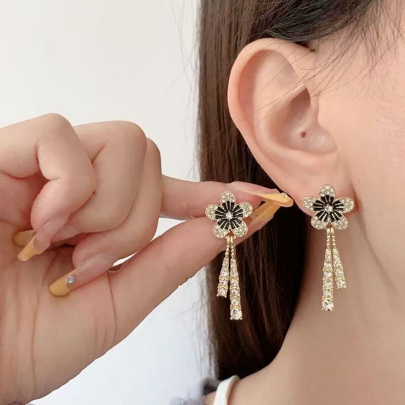 简约几何纯银针耳环女长款气质个性耳钉珍珠流苏耳坠仙耳饰网红