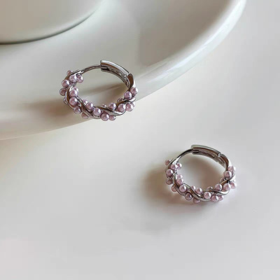 设计感珍珠缠绕麻花耳扣女轻奢复古耳圈精致耳钉潮流百搭耳环耳饰