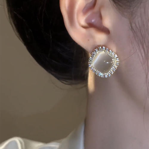 爆款水钻猫眼石耳钉复古气质大气轻奢高级感耳环女2026年新款耳饰