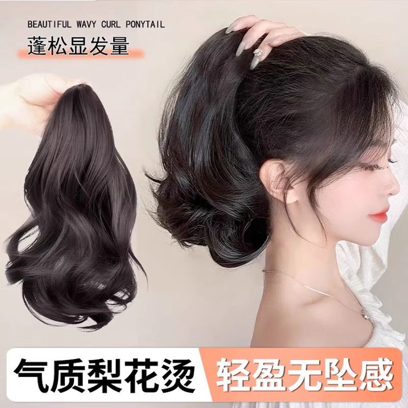 2025新款仿真梨花卷短发马尾抓夹绑带女发自然卷非塑料低马尾假发