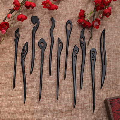 新中式黑檀木发簪女式高级感木质发钗 古风流苏发簪主体发饰批发