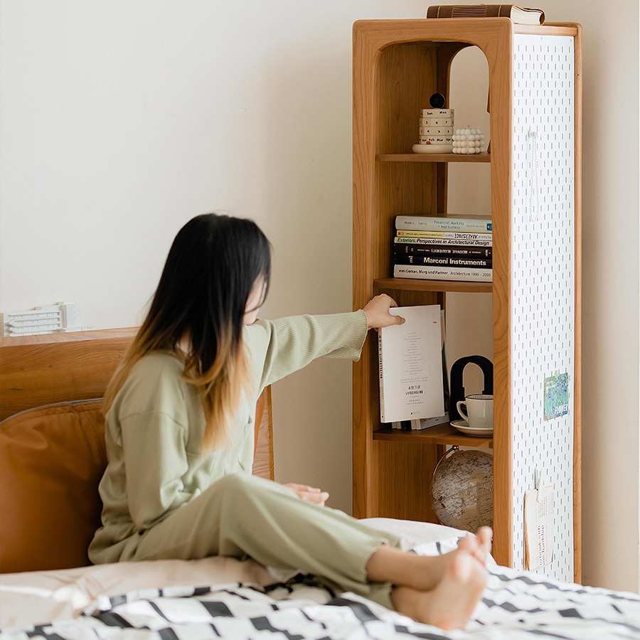 樱桃木360度旋转穿衣镜实木旋转书架双子旋转落地全身镜书柜储物