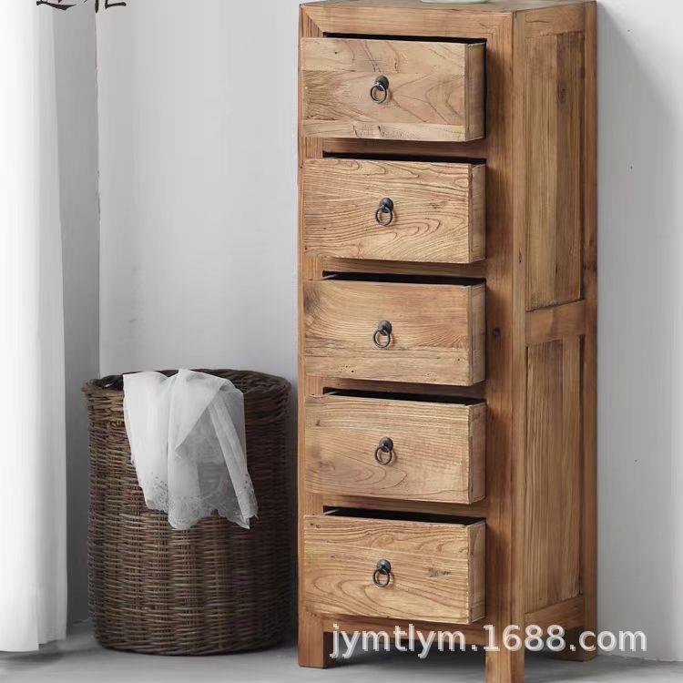老榆木五斗柜收纳柜抽屉边柜卧室储物柜实木多用靠墙餐边柜