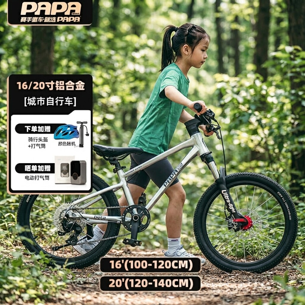 PAPA 儿童自行车16/20寸铝合金轻量变速山地车beta男女城市自行车