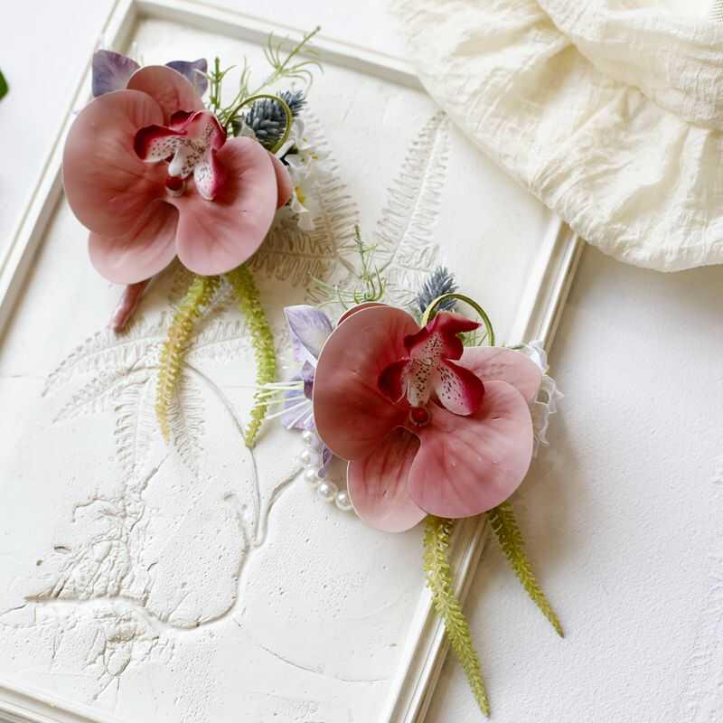 仿真蝴蝶兰新郎新娘结婚礼胸花伴郎伴娘手腕花父母摄影庆典开业