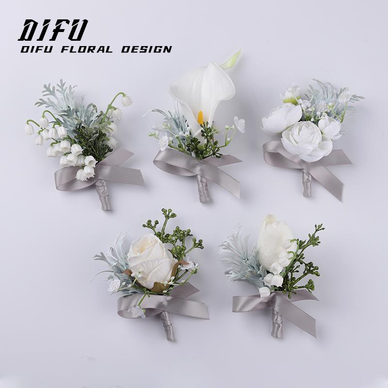 欧式银灰胸花手腕花新娘白玫瑰铃兰彷真结婚襟花商务西装婚礼摄影
