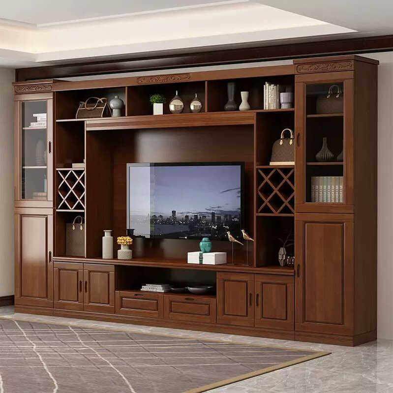 中式实木电视柜组合墙柜现代简约客厅酒柜书柜一体多功能影视墙柜,住宅家具,电视柜,淘宝优惠券,粉丝福利购,淘宝优惠卷
