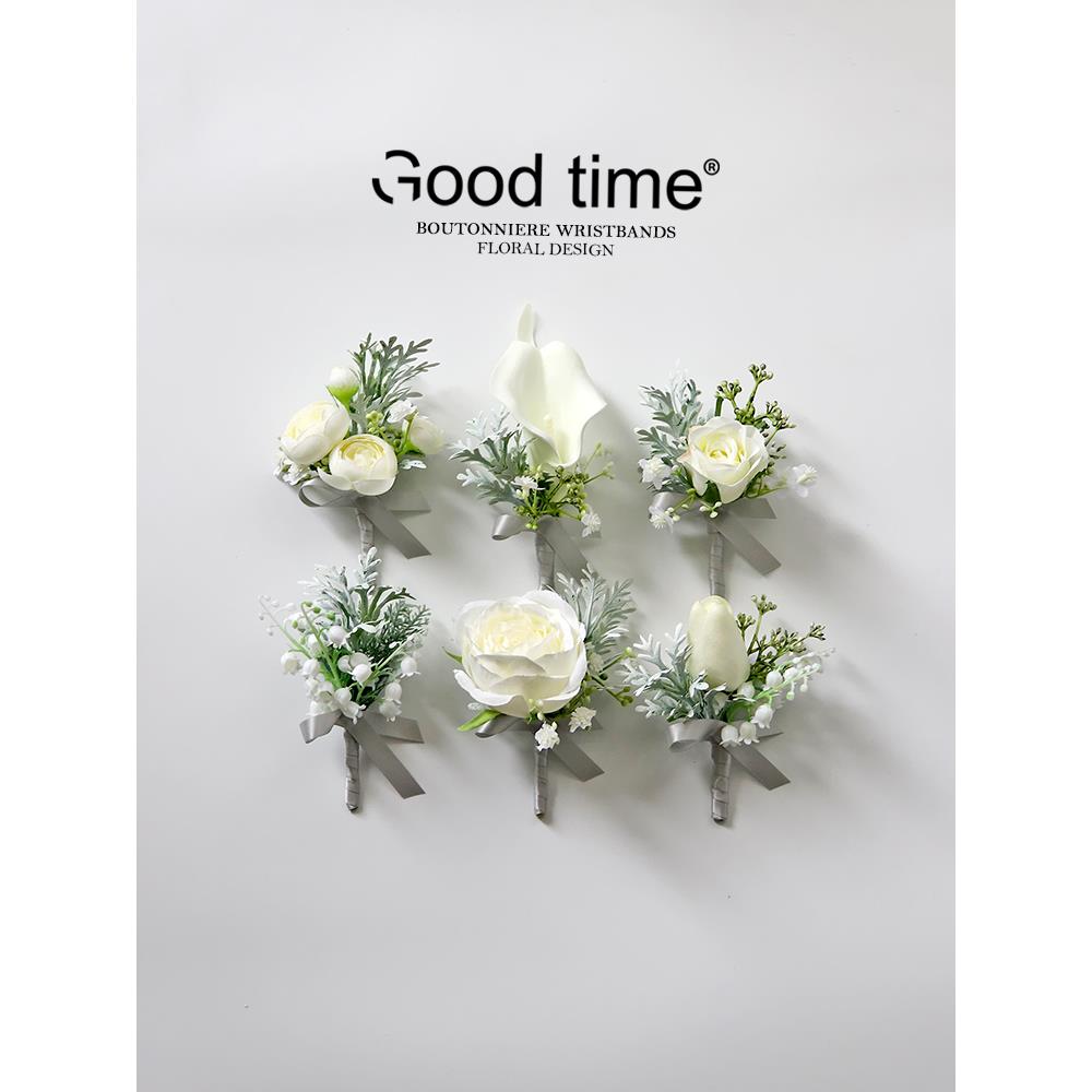 欧式银灰手腕花胸花白玫瑰铃兰襟花新娘伴娘姐妹手花结婚礼摄影