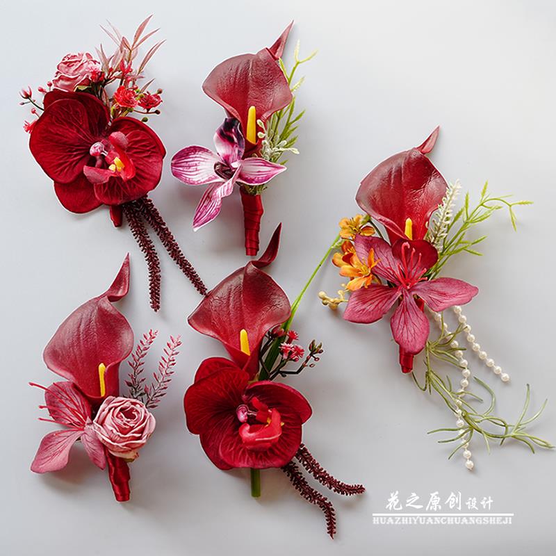 新郎新娘结婚胸花父母亲全套家人襟花伴郎伴娘手腕花婚礼庆典摄影