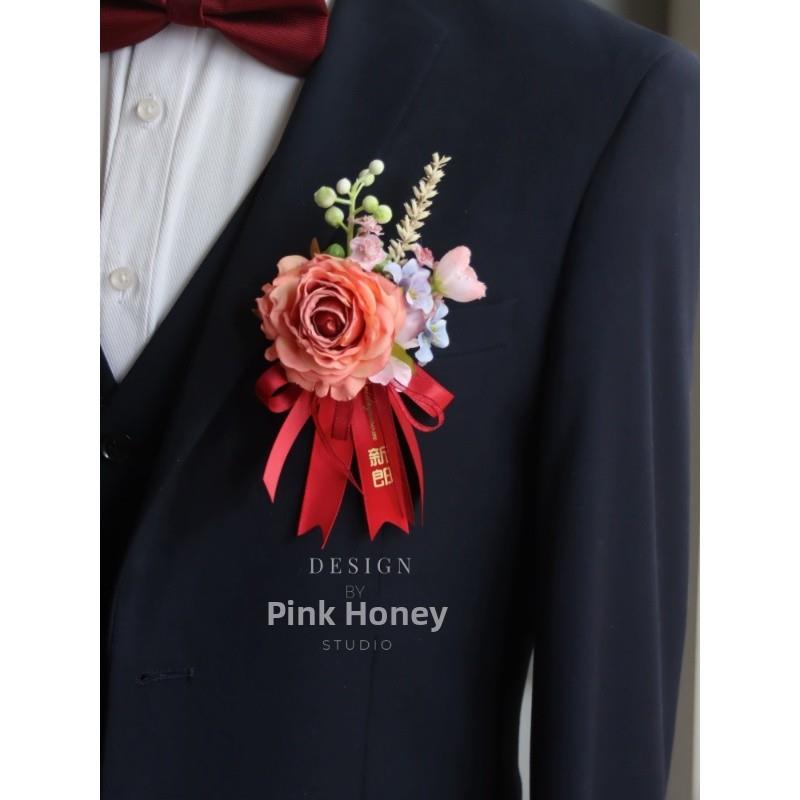 原创清新韩式美丽森林红花新娘伴娘姐妹团婚礼胸花活动手腕花