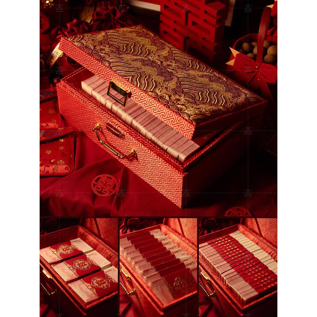 定亲结婚订婚礼金箱彩礼箱子礼金盒用品大全高端装三金聘礼2030万