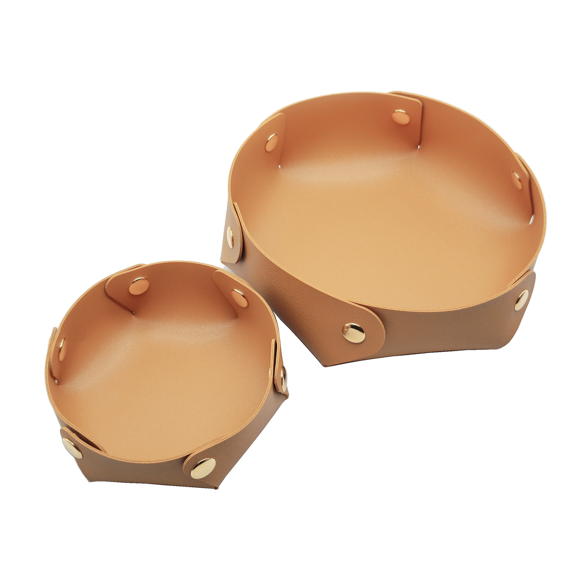 圆形皮革收纳盒简约桌面 玄关化妆首饰收纳托盘多色