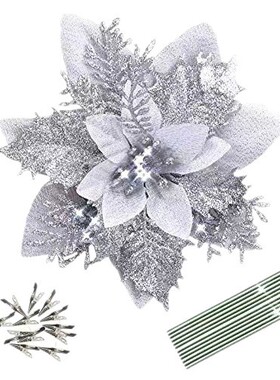 圣诞花圣诞节装饰花仿真花葱布金粉圣诞树装饰品圣诞花环配件