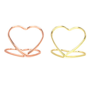 金色双层爱心名片夹饭店结婚桌号支架金属留言夹创意备忘录照片夹