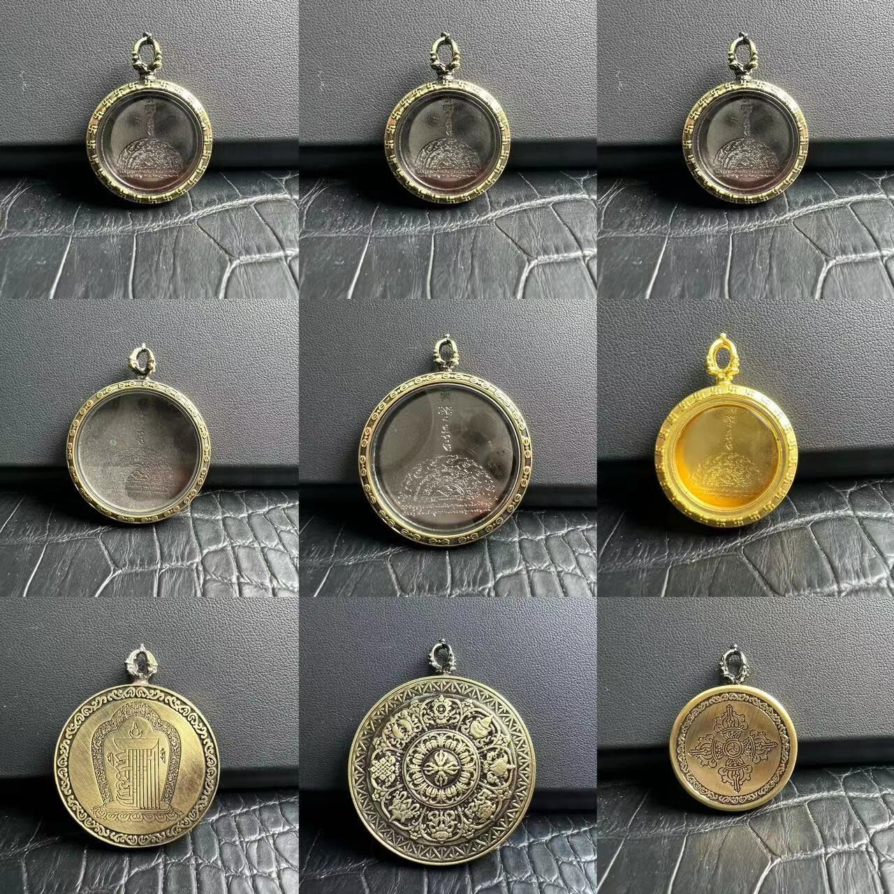 嘎乌盒外壳吊坠玻璃盖板唐卡壳子圆单双面金色复古壳唐卡壳子防水图片