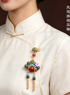 古风凤冠旗袍压襟高端中药合香香薰珠旗袍配饰挂件汉服流苏装饰