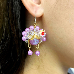 古风耳饰女旗袍配饰刀马旦原创耳环国风耳夹纯银新中式耳坠耳钉