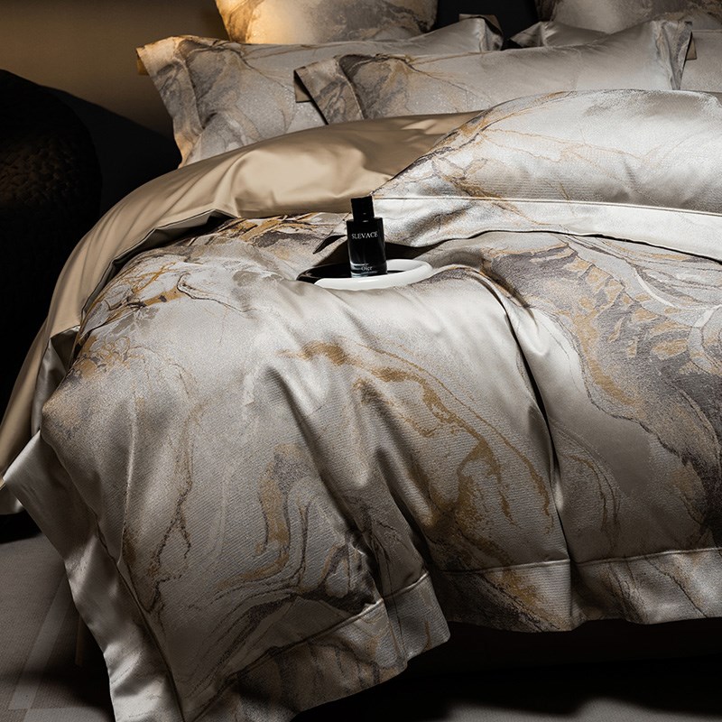 高奢鎏金色织提花全棉四件套100S长绒棉轻奢纯棉宽边被套床上用品