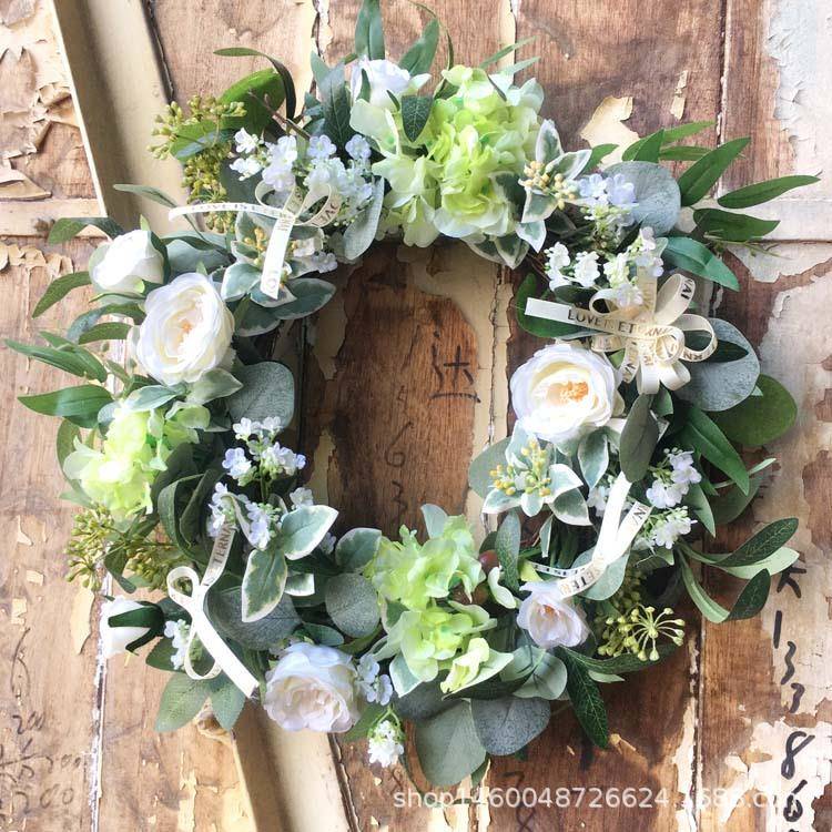 仿花门饰玫瑰绣球桉货树环叶组合花KIR环壁饰墙饰挂饰真马逊源