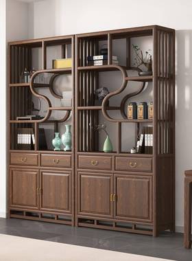 实博古架现代约木式置简物架展示架书房书ZG-78683柜新中式书架茶