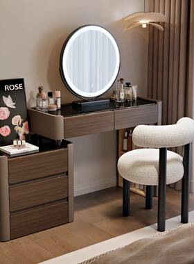 025新款风实木奶油梳38401妆台现代卧室简2约化妆桌斗柜一体型小