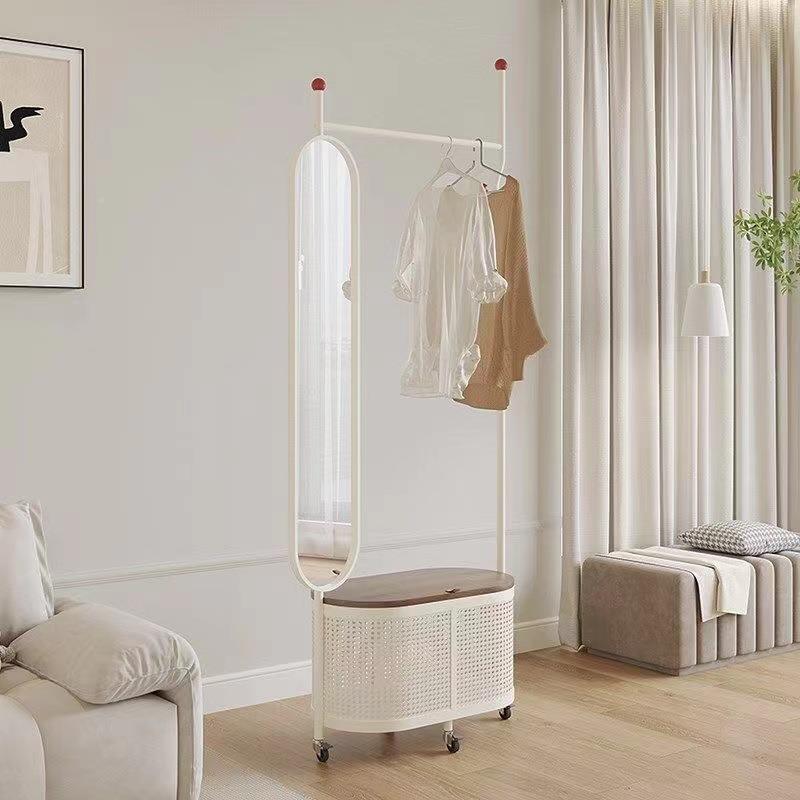 卧室SAI落地挂衣架奶衣油风镜子全身衣帽架一体可镜移动穿镜简易