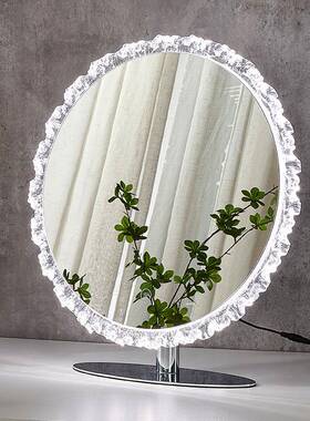 轻奢金属化妆带灯卧台式桌面家妆用室补光补镜粉梳镜子LEJLQC46D