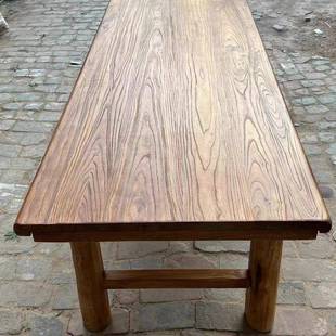 中式长方老榆木桌子客形泡茶榆木桌复古做旧实FXX板木饭店餐厅桌