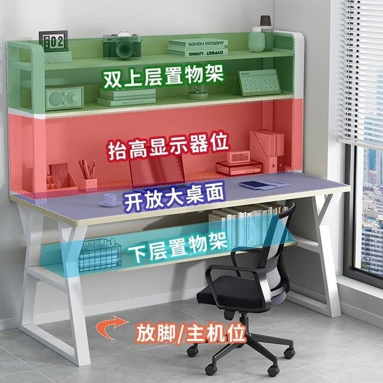 简易书桌书架一体桌小户型卧室家用学习桌台式电脑桌办公桌写字桌