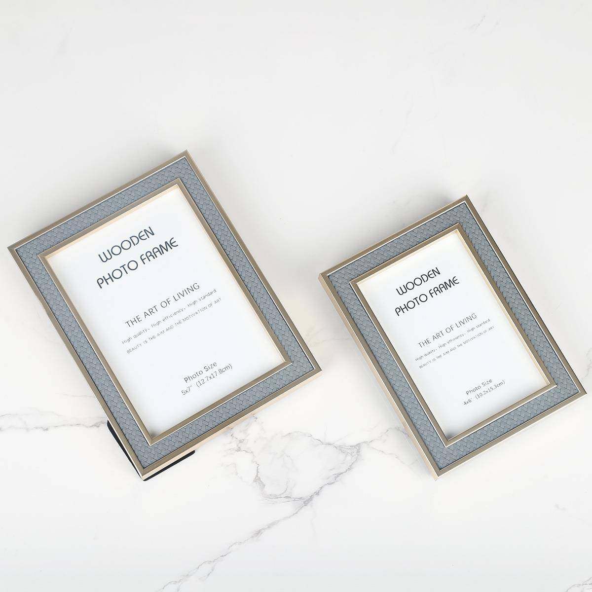 金RBU灰编织纹灰色新皮质框实相木材质2025款桌面摆客厅精致相框