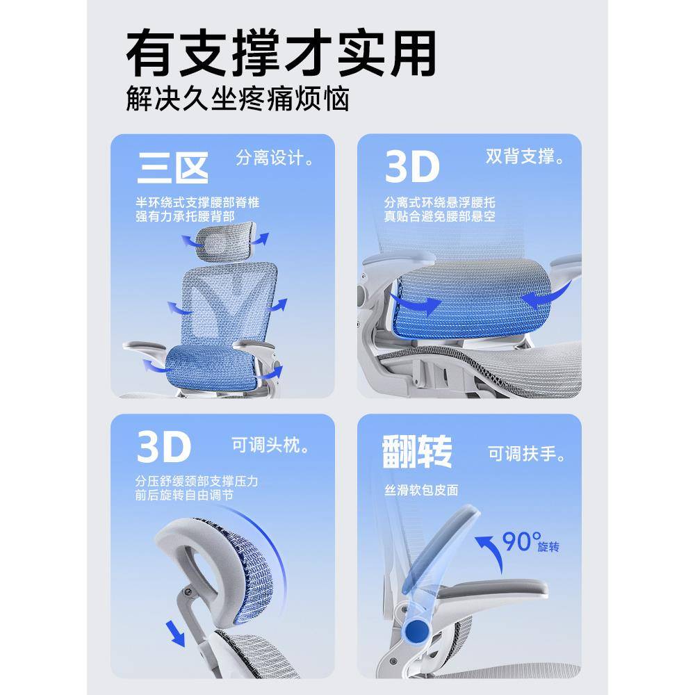 人体工学椅护腰电脑椅家用久坐办公室座椅电竞椅子透气靠背椅