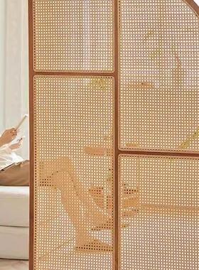 编屏风玄关隔断中复古风客厅入藤门F99T8T5H新式中日式网红户实木