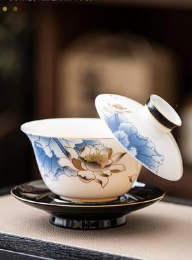 羊陶脂玉瓷三XUP才盖高档个人专碗用可停悬防烫单个瓷泡茶碗高档