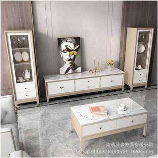 实木 落轻BGB奢美式 后现轻奢视电柜代意式 极简地卧室香槟金美式