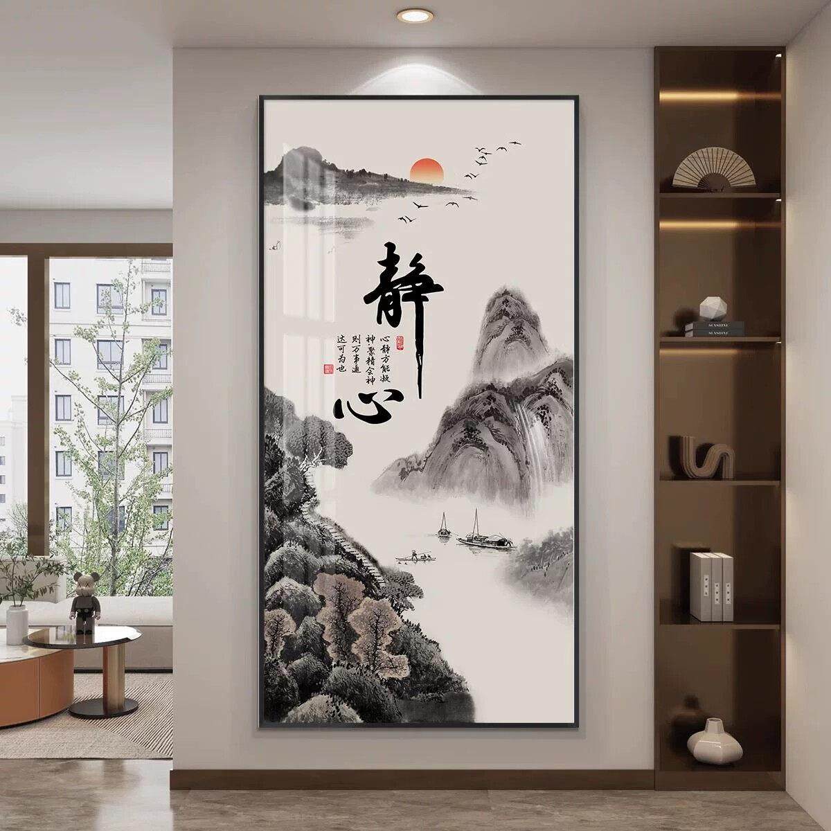 入户玄关装饰画新中式客厅走廊装饰挂画山水画中国风过道水墨壁画