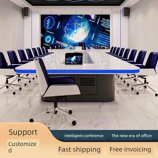 无纸化可调屏实木漆智能中控系统会议长桌技术显示会议桌