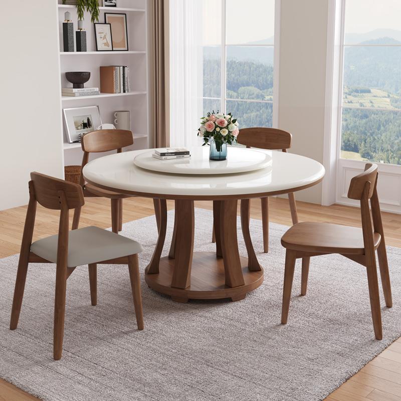 大理石餐桌椅组合现代简约实木餐桌北欧饭桌家用转盘圆桌岩板餐桌