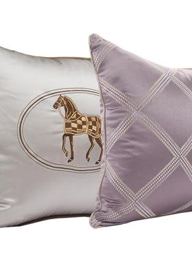 紫色抱枕轻奢皮沙发客厅亚麻靠垫套靠垫靠枕抱枕被靠垫套50靠背45