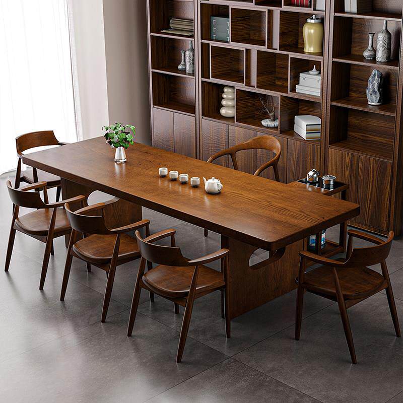 实木大板茶几和椅子组合一桌五椅简单现代茶几家庭阳台办公室茶几