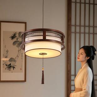 宋式美学吊灯餐厅专用胡桃木色实木新中式复古简约餐桌茶室茶桌灯