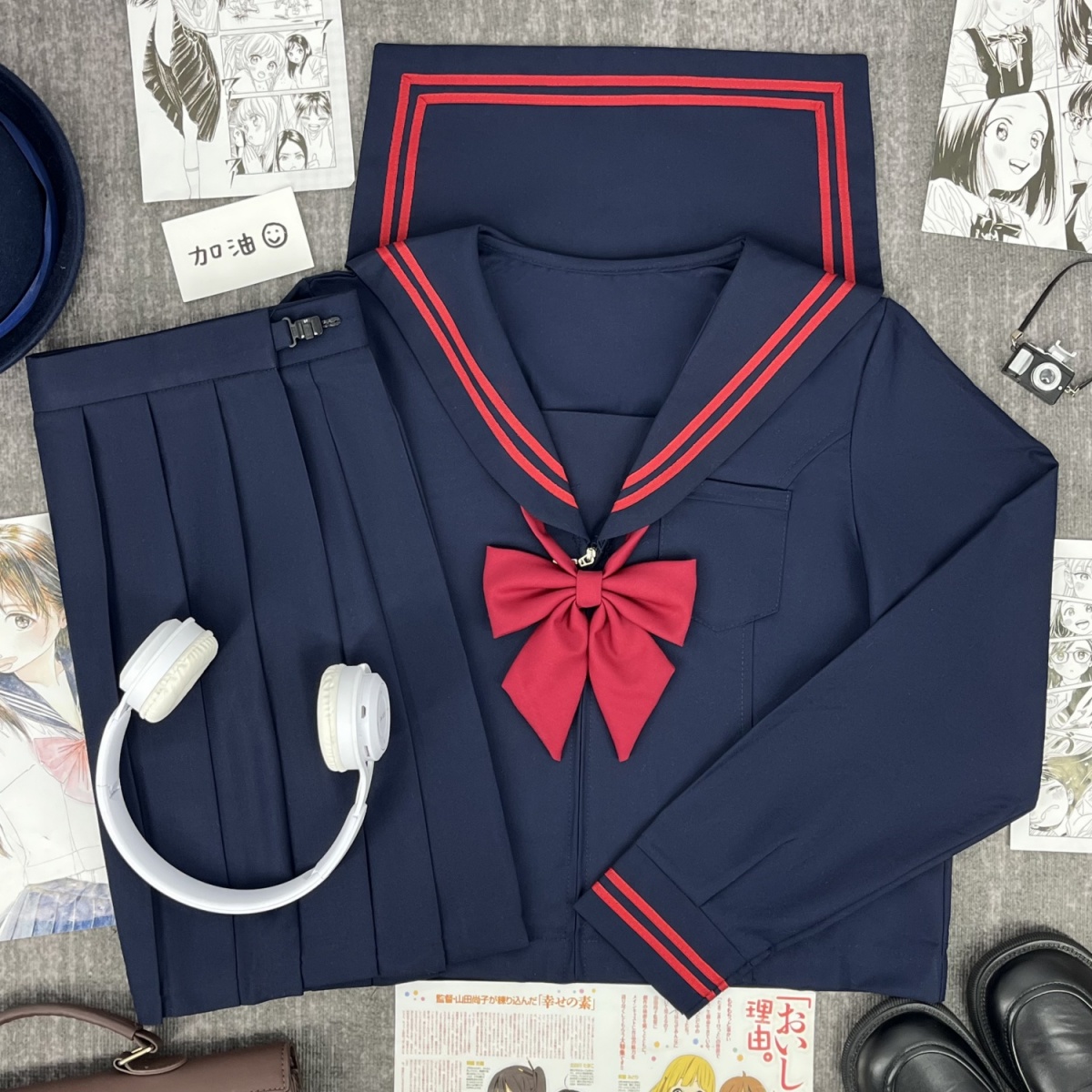 原创JK制服绀身红二本酷妹水手服